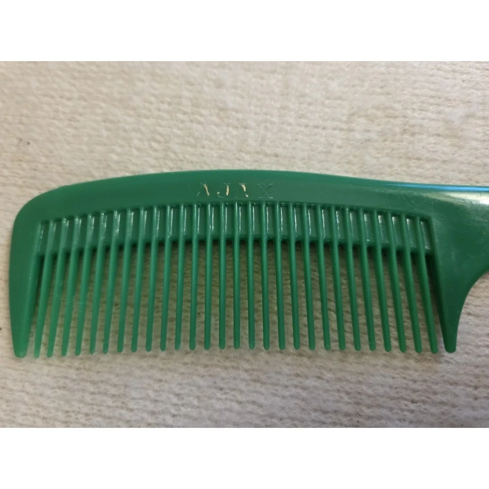 Lot of 4 Vintage Plastic Combs – AJAX Green, Fine‑Tooth & Wide‑Tooth – 1970s–90s